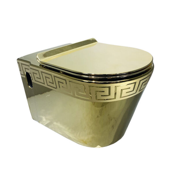 Golden colour wall mounted hanging toilet bowl ceramic bathroom luxury gold plated wall hung