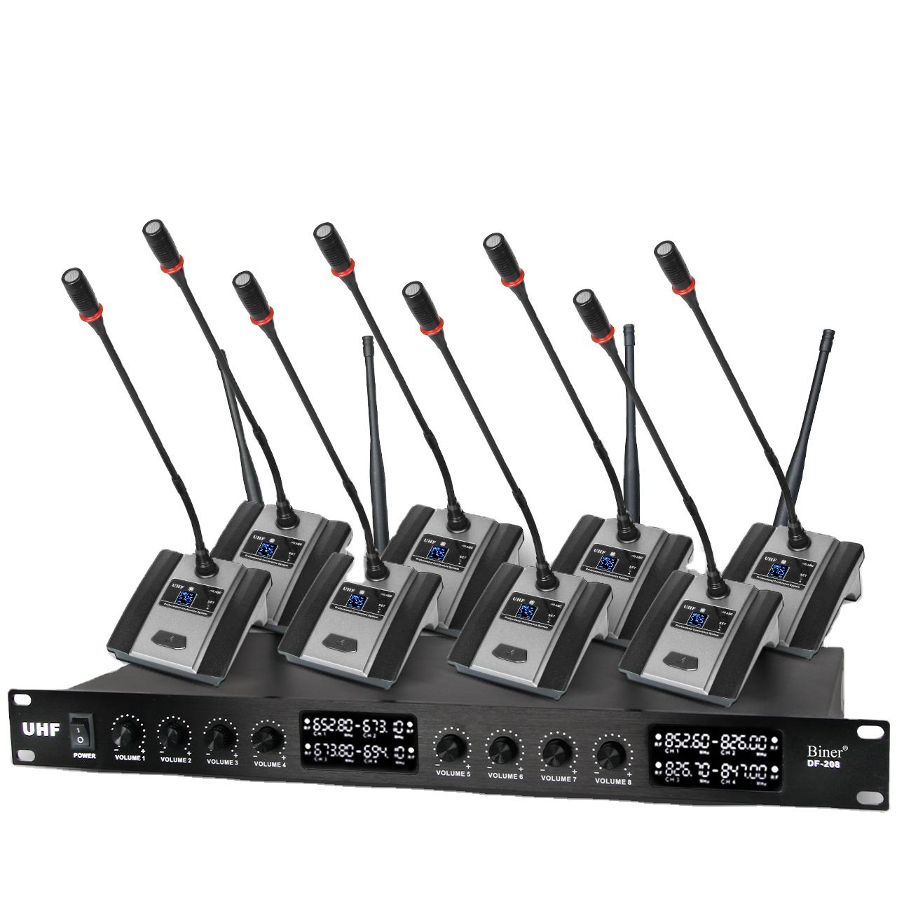 Biner DF208 Uhf 8 Channels Professional Desktop Uhf Wireless Gooseneck Microphone For Conference